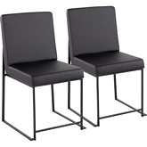 High Back Fuji Dining Chair in Black Leatherette & Black Steel (Set of 2)